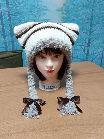 고양이 귀 디자인 니트 캡 손뜨개질 핸드메이드