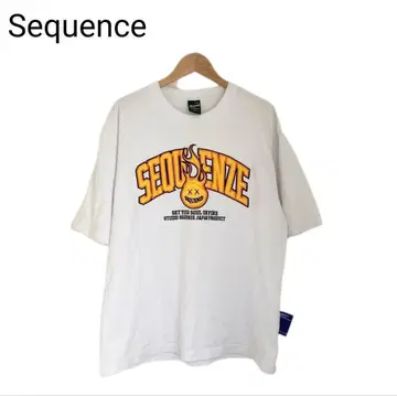 Sequence 스트릿 한국 반팔 자수 화이트 남성용 T셔츠 L
