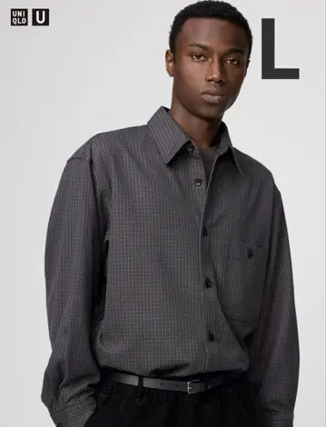 유니클로 트윌 워크 오버사이즈 셔츠 다크 그레이