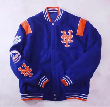 Mets 바시티 자켓 네이비 오렌지