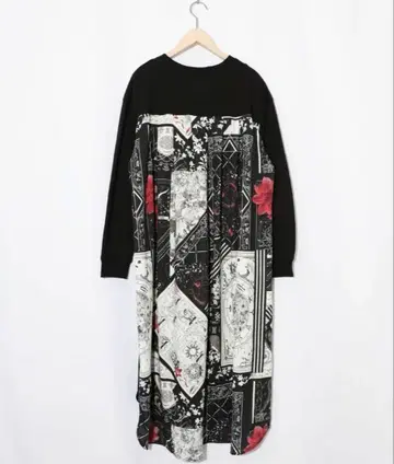 이즈스칼라 553242: 패치워크풍 패턴 이소재 절개 원피스