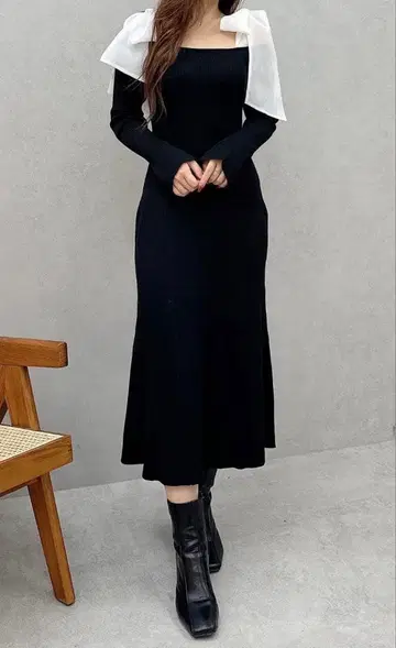 MERCURYDUO 2WAY 숄더 리본 머메이드 니트 원피스