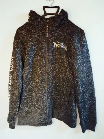 NORTON 니트 플리스 자켓 L 블랙 자수 후드 부착