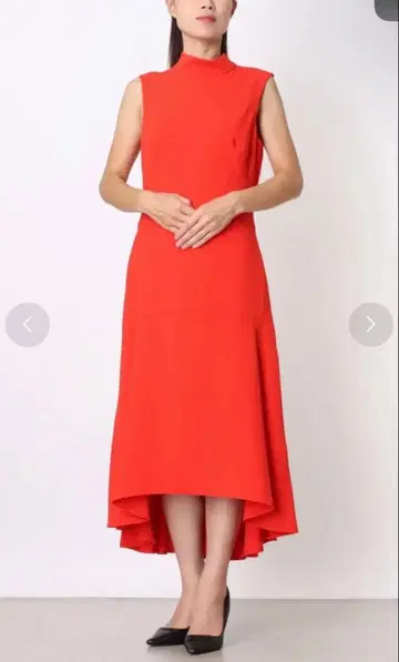 더스크 고급 스타일리시한 미라인 레드 비대칭 플레어 원피스