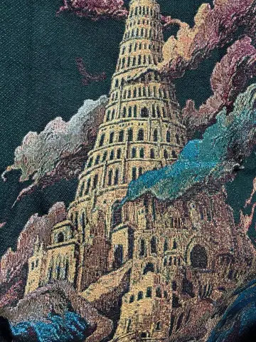 바벨탑 자수 디자인 원단 랜덤 구김 즉시 구매 OK 고블랑 직조