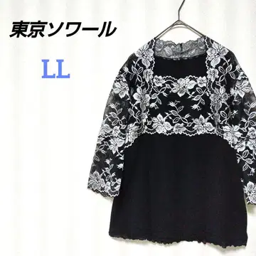 도쿄 소와르 플라워 레이스 상의 꽃무늬 튤 시스루 빅 사이즈