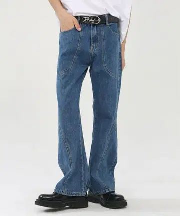 플레어 데님 팬츠 파랑