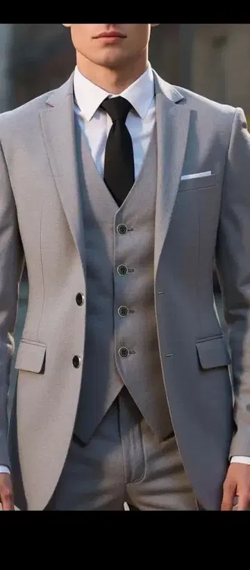 그레이 비즈니스 정장 자켓과 베스트 포함