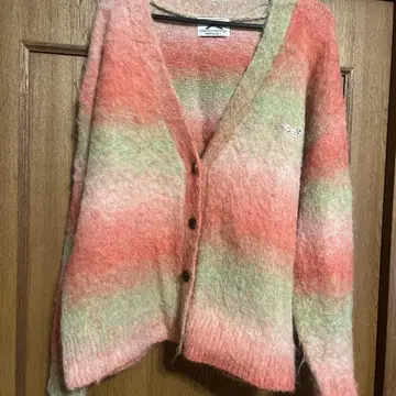 V넥 가디건 오렌지 그린