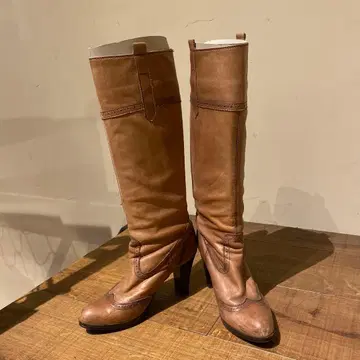 브라운 가죽 롱 부츠 24cm