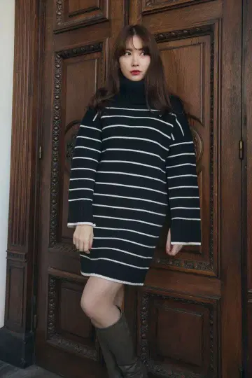 Striped Turtleneck Mini Knit Dress