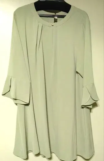 얇은 그린 플레어 슬리브 튜닉 XL