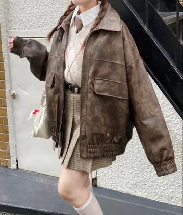 브라운 오버 사이즈 가죽 자켓