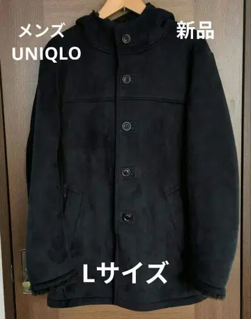 새상품 남성용 블랙 후드 부착 무스탕 코트 L 사이즈