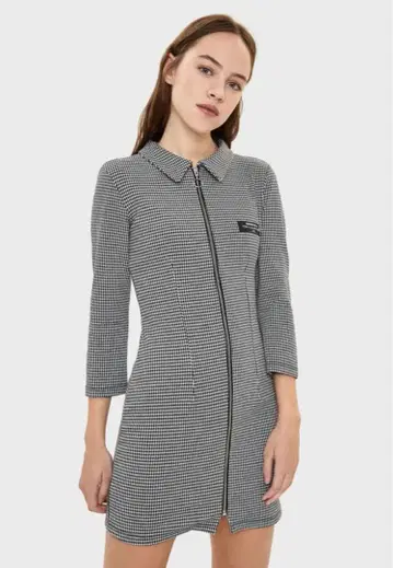 Bershka 체크 무늬 집업 미니 원피스
