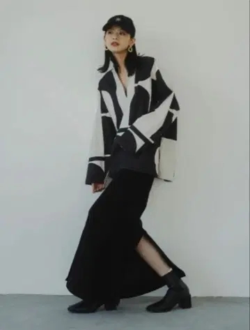 [ Knuth Marf ] 프론트 집 머메이드 스커트 M 블랙