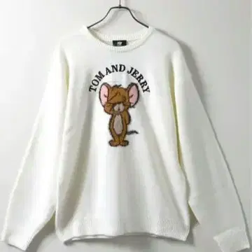 TOM&JERRY 톰과 제리 자카드 퍼 자수 니트 스웨터