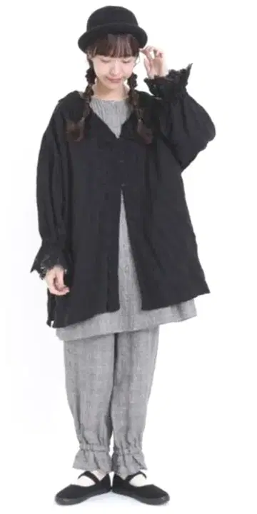 Samansa Mos2 레이스 가디건 튜닉 블라우스 블랙