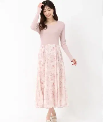 [ 새상품급 ] 미슈마슈 꽃무늬 롱 원피스 니트 롱 절개