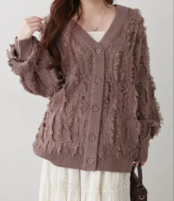 [ 미사용 새상품 ] 프린지 V넥 가디건 브라운
