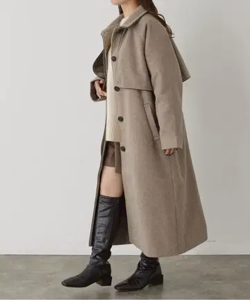 thevon 제본 페이크 울 파이핑 스탠드 칼라 코트