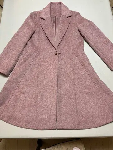 핑크 울 혼방 롱 코트 플레어 A라인