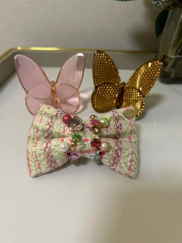 fitafita님 트위드 리본 머리핀 핑크와 그린