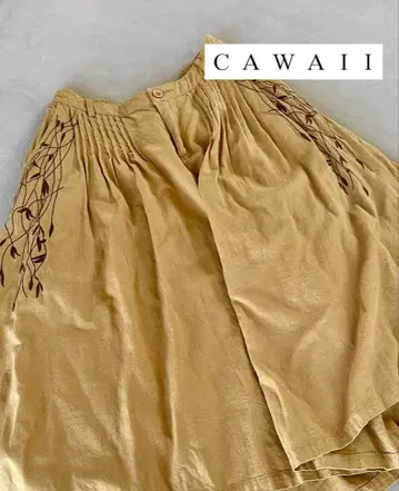 [ CAWAII ] 가우초 팬츠 초화 무늬 자수 코튼 린넨