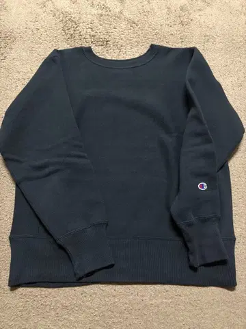 Champion 리버스 위브 파란 택 블랙