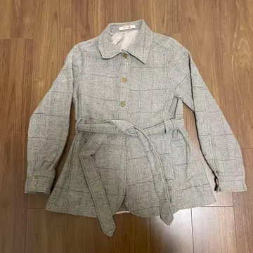 Bacca 그레이 베이지 체크 무늬 테일러드 자켓 벨트 포함