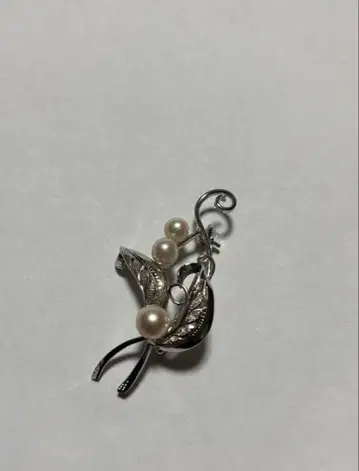 잎과 펄 브로치 진주