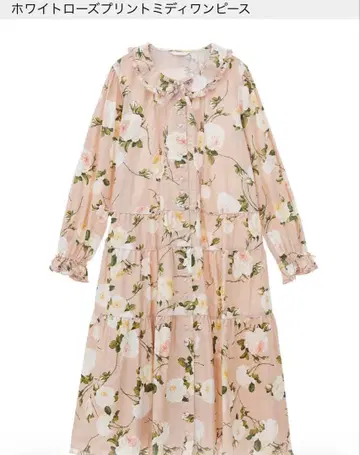 [ 새상품급 ] 화이트 로즈 원피스 미디 기장 pink house