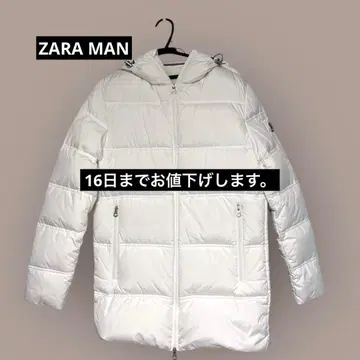 ZARA MAN 다운 코트 화이트 덕 다운 90% 후드 부착 화이트 S
