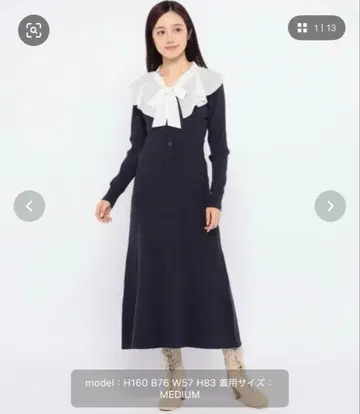 MISCH MASCH 리본 포함 프릴 옷깃 네이비 원피스 M 사이즈