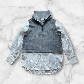 글램 립스 그레이 슬리브리스 니트 도킹 셔츠