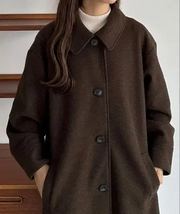 callautia 코쿤 슬리브 스탠칼라 롱 코트 브라운