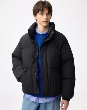 새상품급 GU 지유 스탠드 카라 패딩 블루종 충전솜