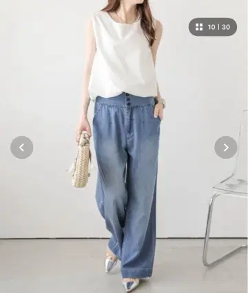 데님 블루 와이드 팬츠 레이스업 허리