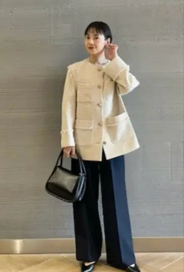 GREEN LABEL RELAXING 2way 노카라 자켓 트위드