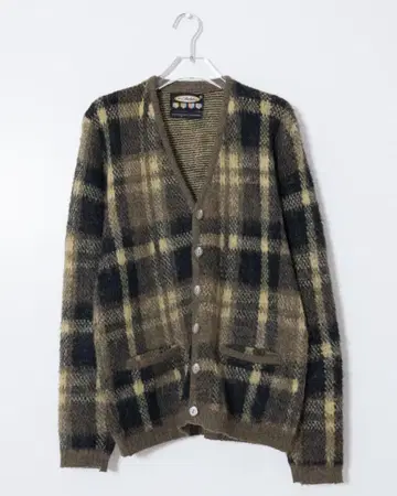 Vintage plaid mohair knit cardigan