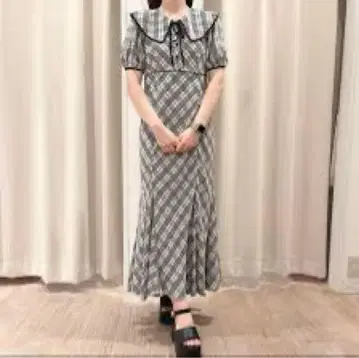 An MILLE 체크 무늬 반팔 롱 원피스