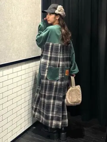 새상품 D 그린 체크 도킹 원피스 총력전 특가! 사야만 해!