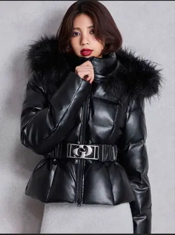 GYDA GD 벨트 인조 가죽 숏 다운 코트