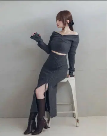 andmary 니키 니트 그레이 셋업