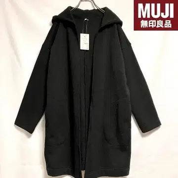 미사용 무인양품 후드 부착 코트 블랙 M~L 니트 플리스 MUJ