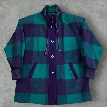 80's~90's USA제 체크 하이넥 울 코트 구제 의류