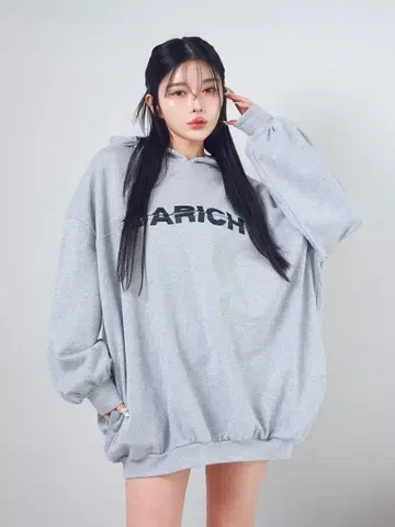 Darich 다리치 라메 믹스 로고 오버 사이즈 후드티 그레이!