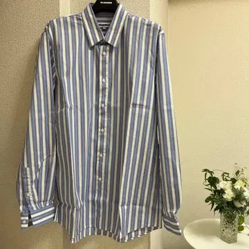 질 샌더 블루 화이트 스트라이프 긴팔 셔츠