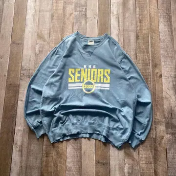 USA 구제 의류 SENIORS 프린트 맨투맨 스카이블루 L 사이즈