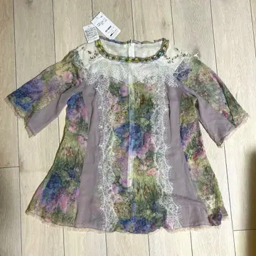 ZIN KATO 꽃무늬 레이스 오부소매 블라우스 사이즈 42 일본제